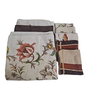 Vintage Springmaid Bath Towel Washcloth Brown Retro Floral Soft 60s 70s Set X 8